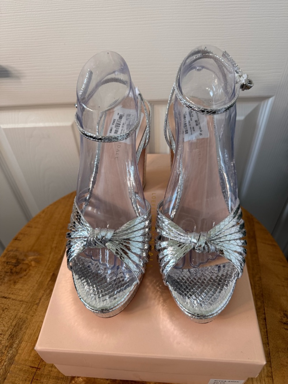 Loeffler Randall Silver Knotted Platform Sandals - Picture 1 of 6